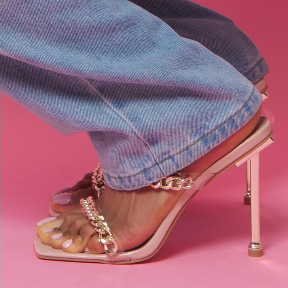 Nasty Gal Nude Gold Chain Stiletto Sandals